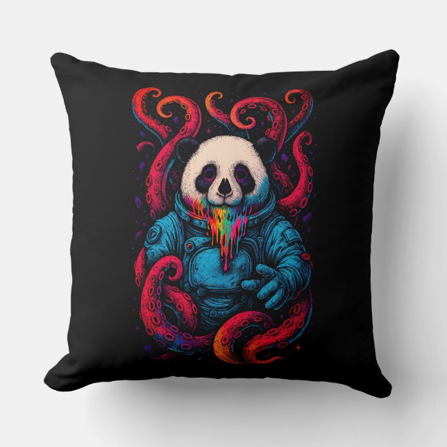 Cosmic Panda Kraken Throw Pillow (Front)