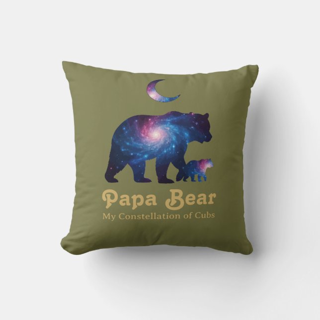 Cosmic Papa Bear & Cub Throw Pillow (Front)
