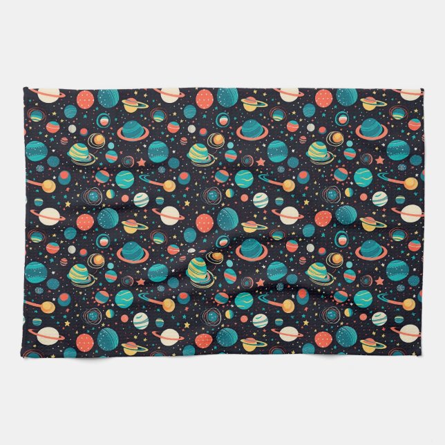 Cosmic Pattern Planets and Stars Kitchen Towel (Horizontal)