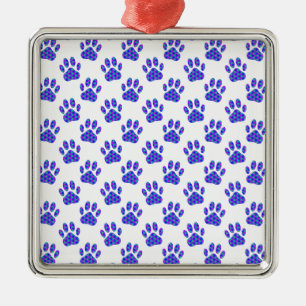 Cosmic Paw Print Pattern Metal Ornament