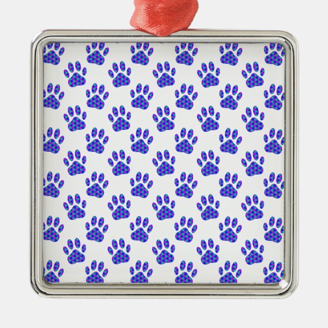 Cosmic Paw Print Pattern Metal Ornament (Front)