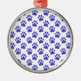 Cosmic Paw Print Pattern Metal Ornament