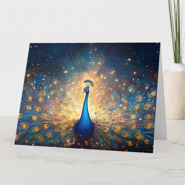 Cosmic Peacock with Starry Feathers Card (Front)