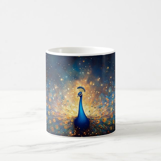 Cosmic Peacock with Starry Feathers Coffee Mug (Center)