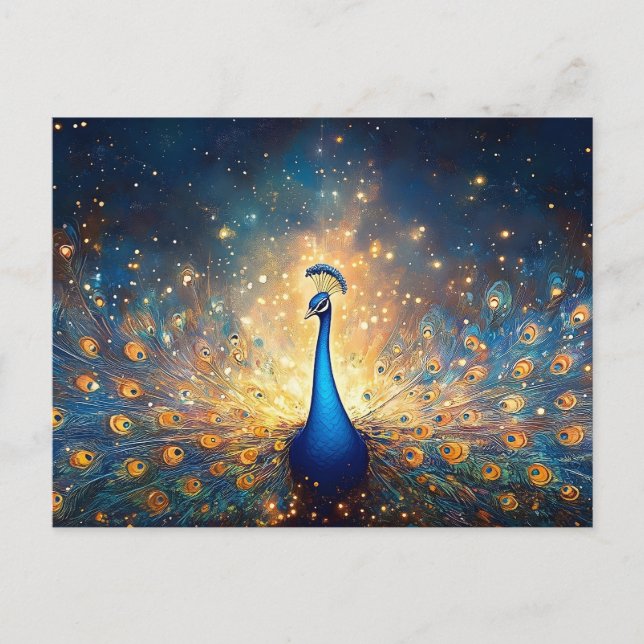 Cosmic Peacock with Starry Feathers Postcard (Front)