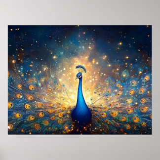 Cosmic Peacock with Starry Feathers Poster