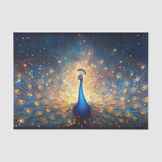 Cosmic Peacock with Starry Feathers Tissue Paper (Front)