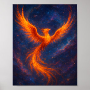 Cosmic Phoenix Rising Fire Bird in Nebula Fantasy  Poster