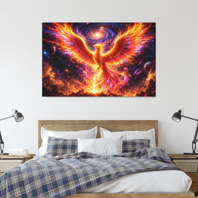 Cosmic Phoenix Rising Through the Infinite Univers Canvas Print (Insitu(Bedroom))