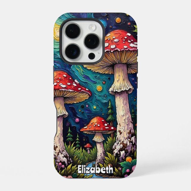Cosmic Pine Mushroom Meadow iPhone Case (Back)