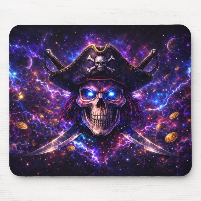 Cosmic Pirate Skull Galaxy Gaming Mouse Pad (Front)