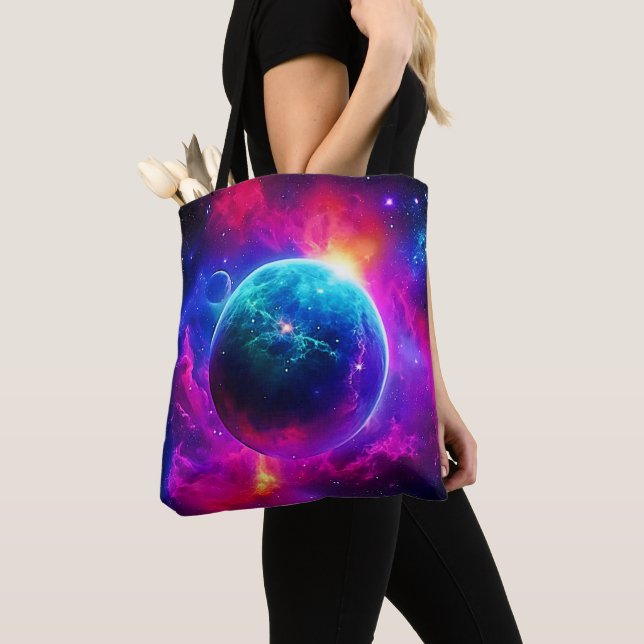 Cosmic Planet Glow Design Tote Bag (Close Up)