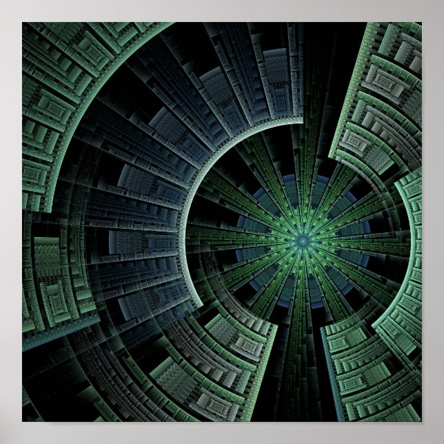 Cosmic Pod Green Abstract Geometric Poster (Front)