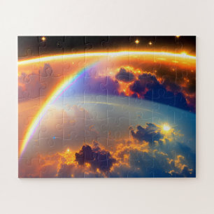 Cosmic Pretty Rainbows Over Amazing Cloudy Earth Jigsaw Puzzle