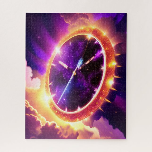 Cosmic Purple and Gold Clock Ticking in Universe Jigsaw Puzzle (Vertical)