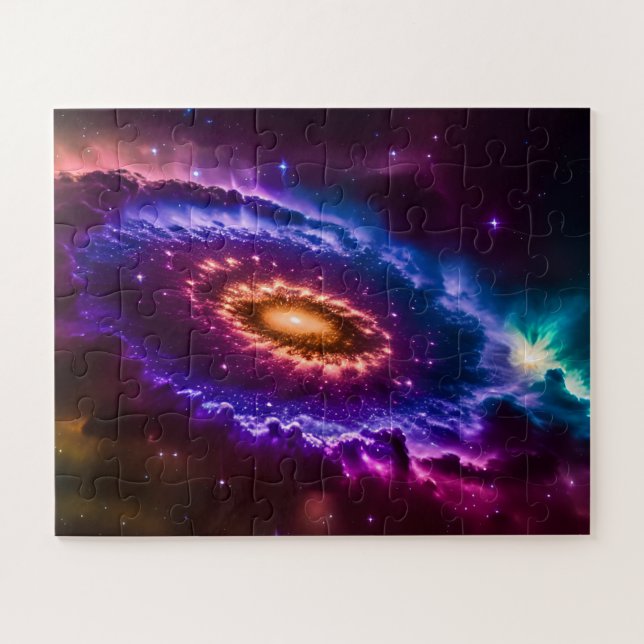 Cosmic Purple and Pink Fun Galaxy in Outer Space Jigsaw Puzzle (Horizontal)