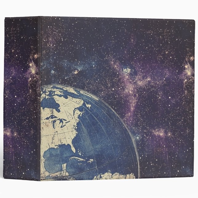 Cosmic Purple Antique Celestial World Map Binder (Front/Spine)