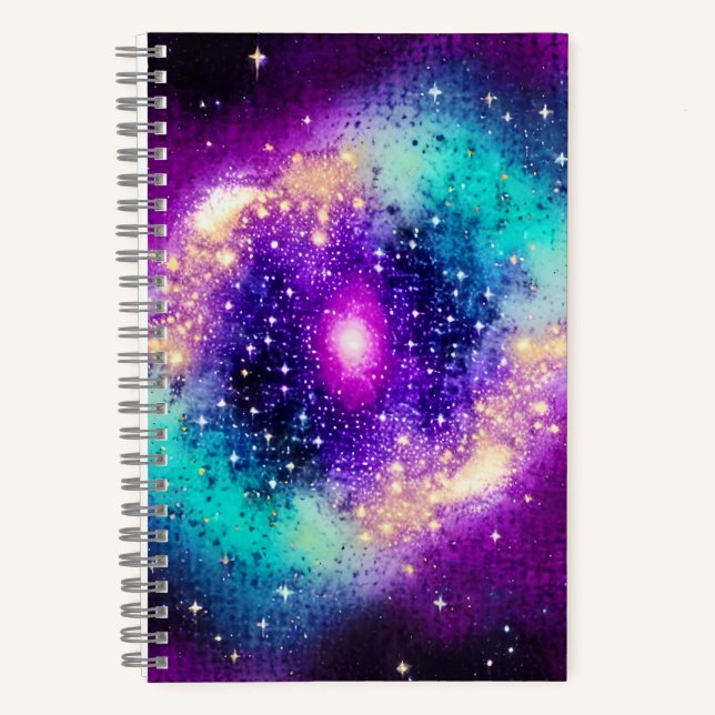 Cosmic Purple Blue and Gold Exploding Fun Galactic Notebook (Front)