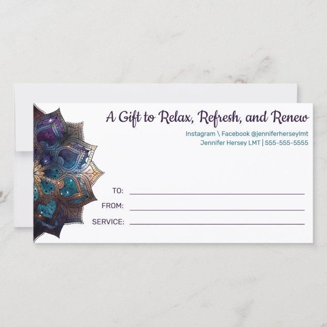 Cosmic Purple Boho Mandala Gift Card (Front)