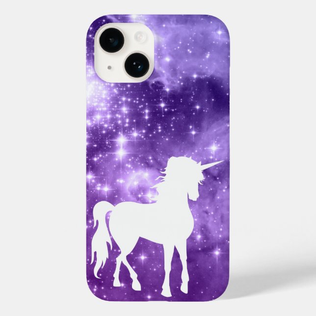 Cosmic Purple Magic Stars White Unicorn Case-Mate iPhone Case (Back)