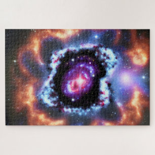 Cosmic purple pink galaxy objects in deep space jigsaw puzzle