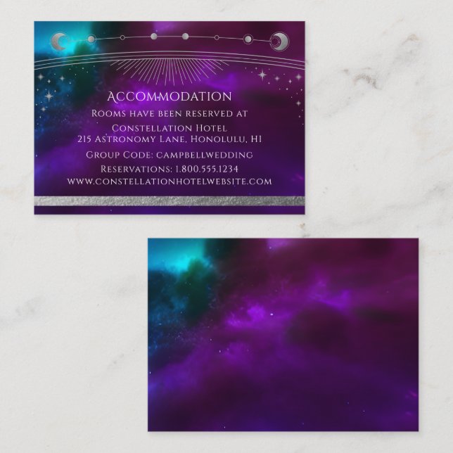 Cosmic Purple Teal Silver Sun Moon Accommodation Enclosure Card (Front/Back)