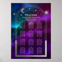 Cosmic Purple Teal Silver Sun Moon Stars Wedding