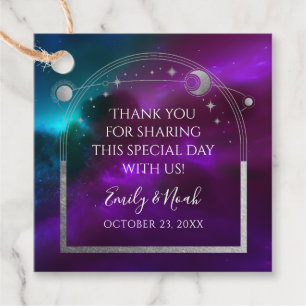 Cosmic Purple Teal Silver Sun Moon Wedding Favour Tags