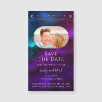 Cosmic Purple Teal Sun Moon Star Save The Date