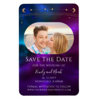 Cosmic Purple Teal Sun Moon Star Save The Date