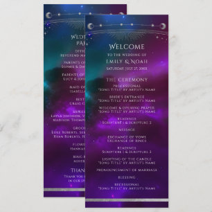 Cosmic Purple Teal Sun Moon Stars Wedding Program