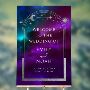 Cosmic Purple Teal Welcome Sign