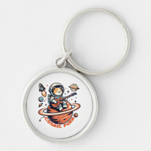 Cosmic Purr - Astro Guitarist Cat Keychain