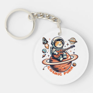 Cosmic Purr - Astro Guitarist Cat Keychain