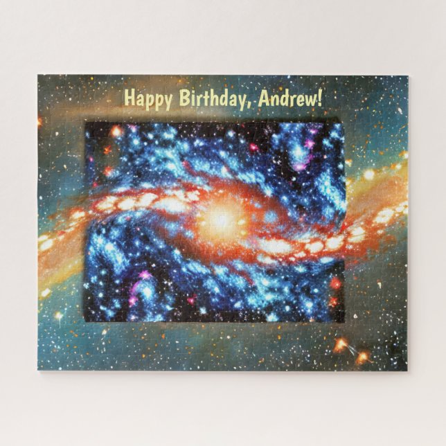 Cosmic Radiant Blue and Orange with Name Jigsaw Puzzle (Horizontal)