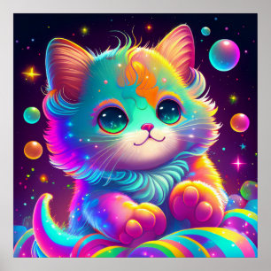 Cosmic Rainbow Cat Fantasy Poster
