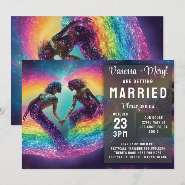 Cosmic Rainbow Feminine Energy Mermaid Wedding Invitation (Front/Back)