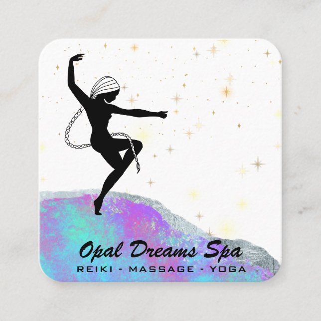 *~* Cosmic Rainbow Opal Goddess Celestial Magic Square Business Card (Front)