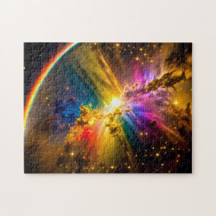 Cosmic Rainbow Over Indigo Clouds in Outer Space Jigsaw Puzzle