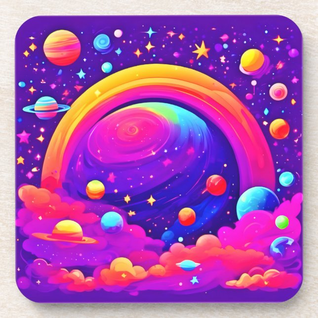 Cosmic Rainbow Planet Art Coaster (Front)