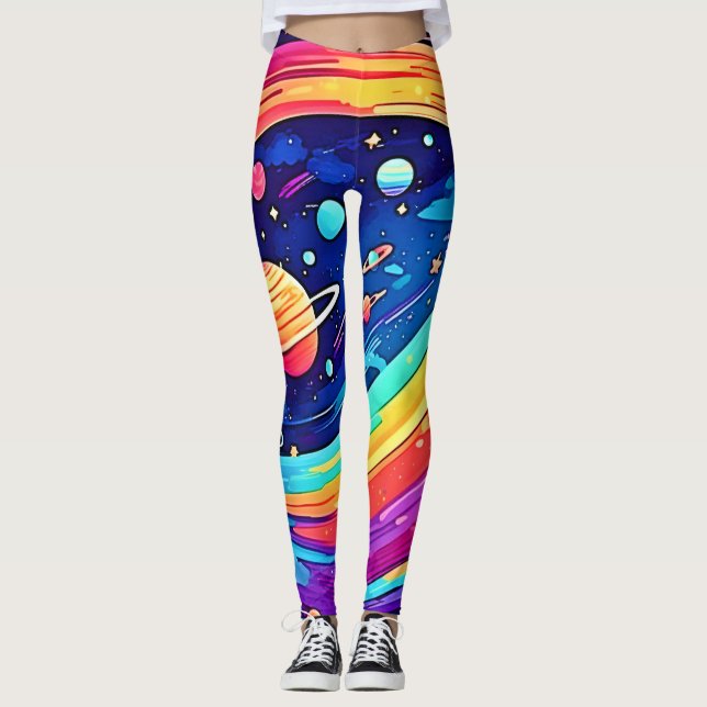 Cosmic Rainbow Vortex Leggings (Front)
