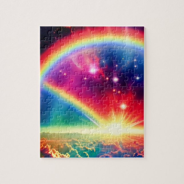 Cosmic Rainbows Hover Above Indigo Fantasy Clouds Jigsaw Puzzle (Vertical)