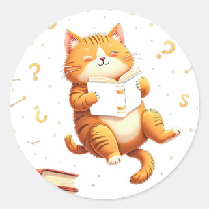 Cosmic Reading Cat Book Lovers Space Cat Meme Classic Round Sticker
