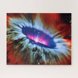 Cosmic red blue and pink blackhole stars exploding jigsaw puzzle