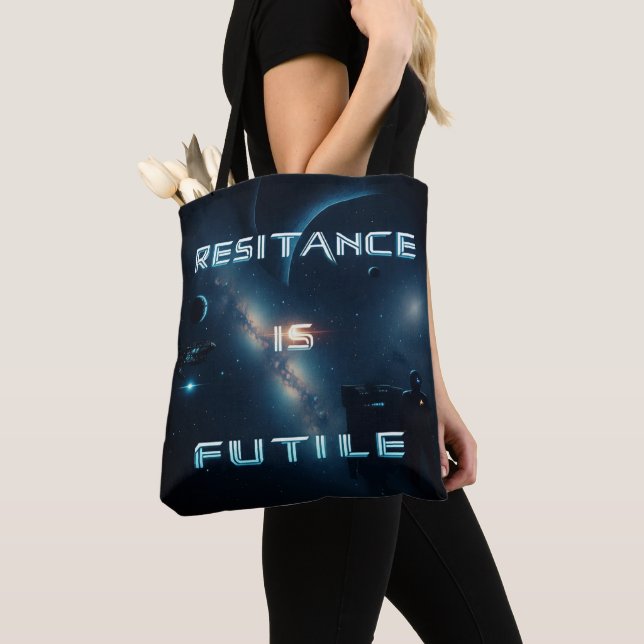 Cosmic “Resistance is Futile” Tote Bag (Close Up)