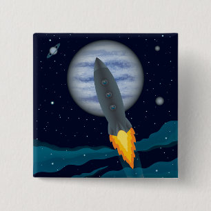 Cosmic Rocketship Scene 2 Inch Square Button
