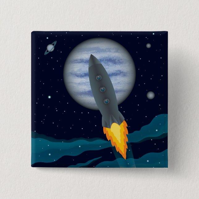 Cosmic Rocketship Scene 2 Inch Square Button (Front)