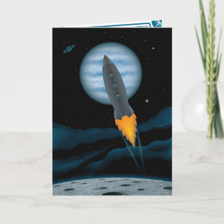 Cosmic Rocketship Scene Birthday Card
