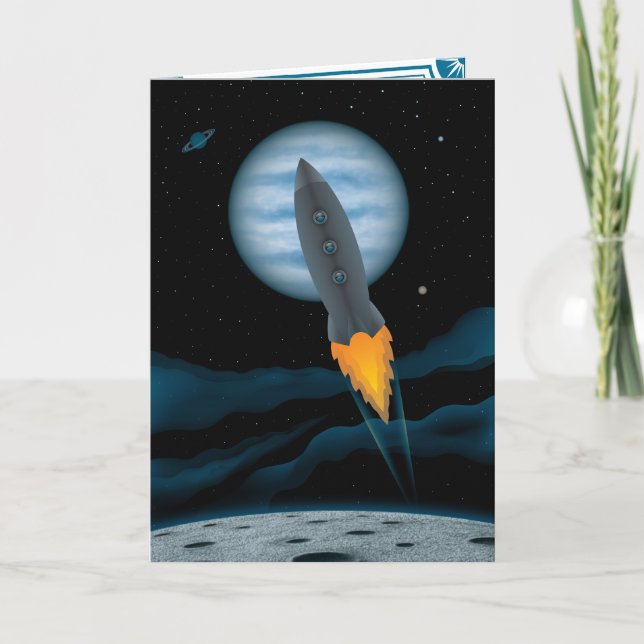 Cosmic Rocketship Scene Father's Day Card (Front)