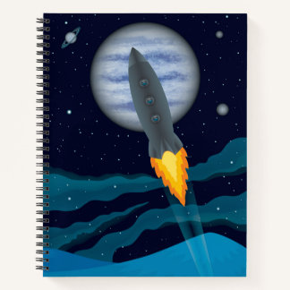 Cosmic Rocketship Scene Notebook